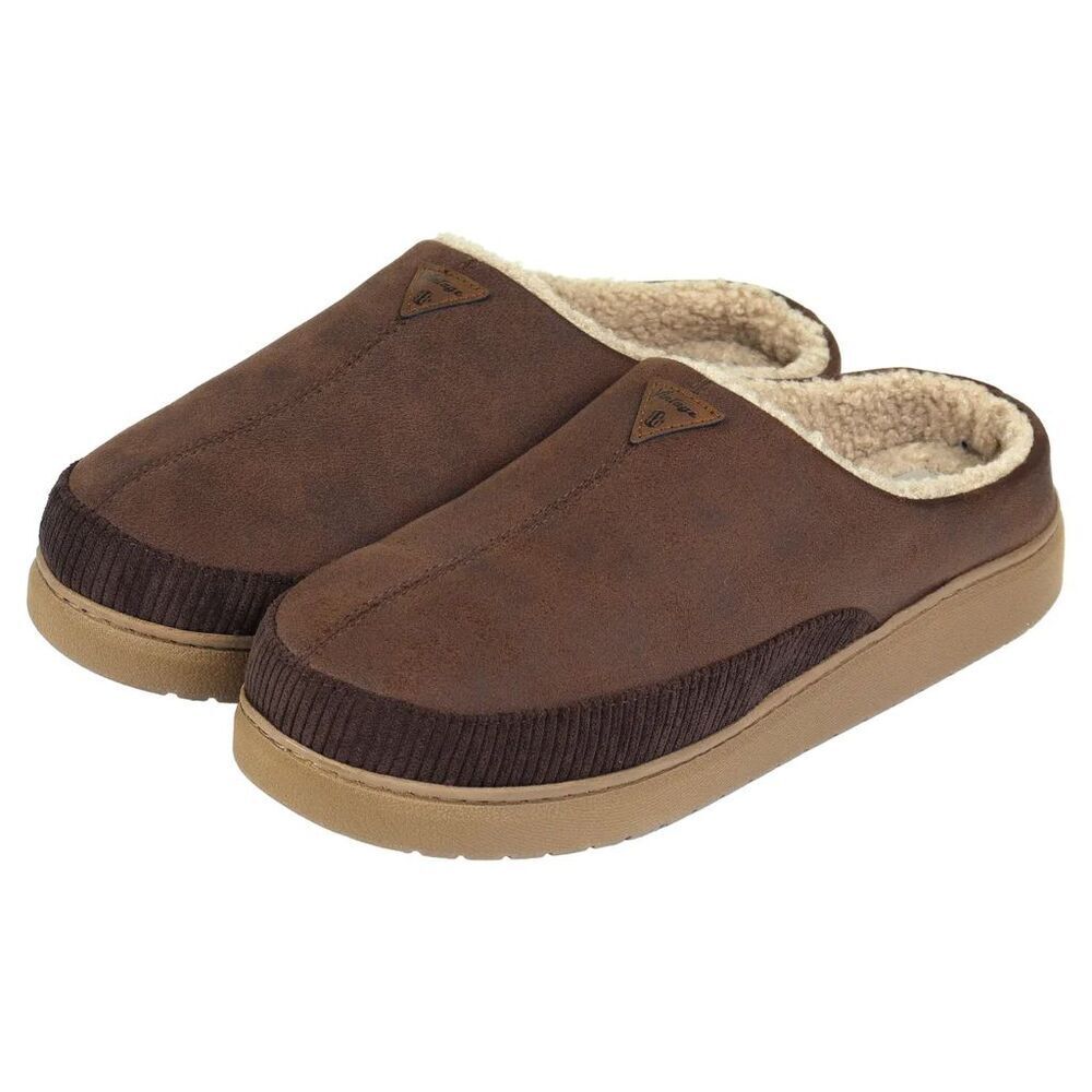 NEW Weatherproof Vintage Mens Brown Slippers XL Faux Suede & Sherpa